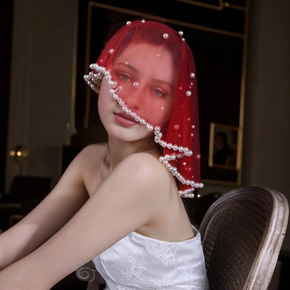 Red Pearl  Bridal Veil